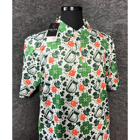 Yatta Golf Other - Yatta Golf Mens Large Leprechaun Luck Polo Shirt St Patricks Day‎ Green Clover